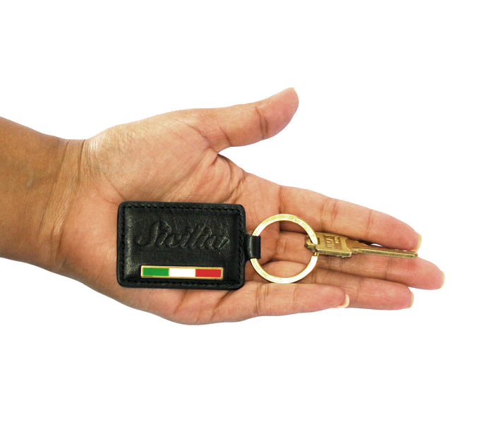 Italia Keychain - Black Embossed Leather