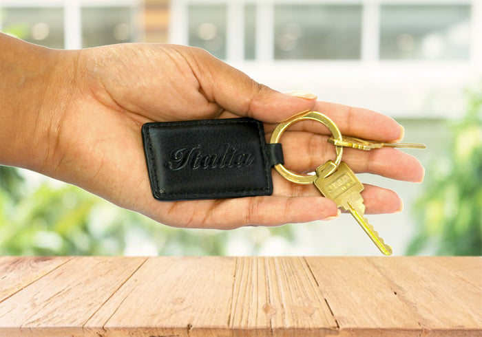 Italia Keychain - Black Embossed Leather