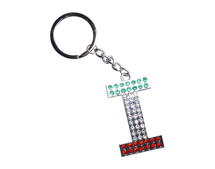 Italian Flag Jeweled Letter "I" Keychain