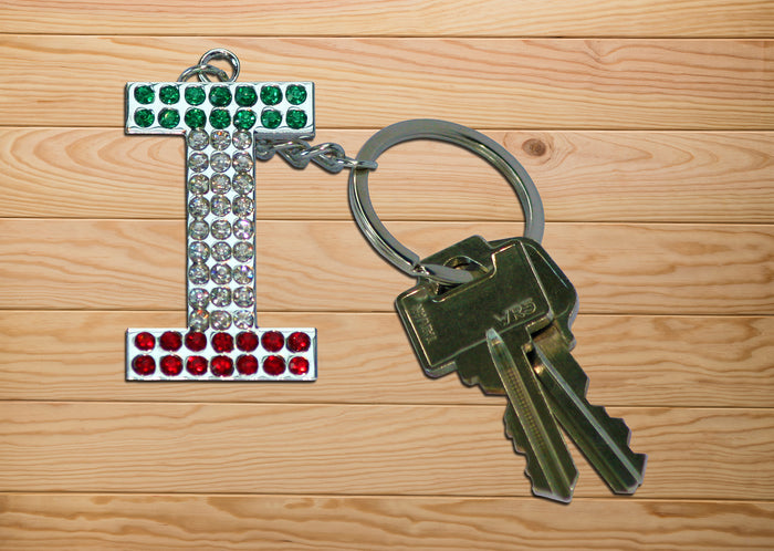 Italian Flag Jeweled Letter "I" Keychain