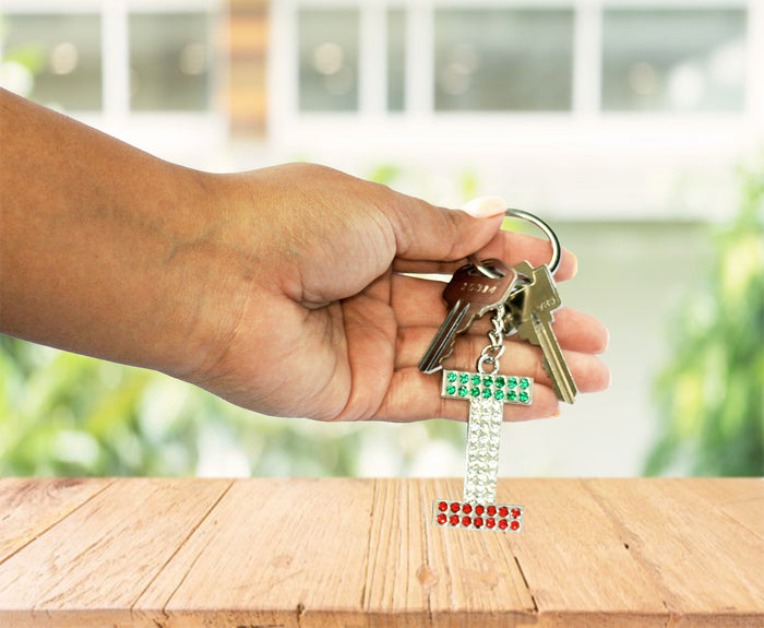 Italian Flag Jeweled Letter "I" Keychain
