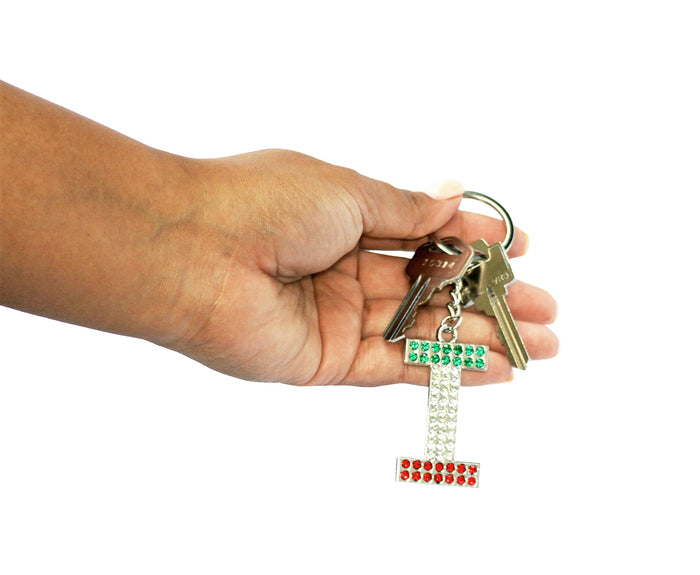 Italian Flag Jeweled Letter "I" Keychain