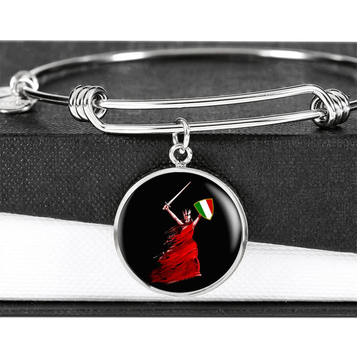 Italian Woman Warrior with Circle Charm Bangle in Gold & Stainless Steel