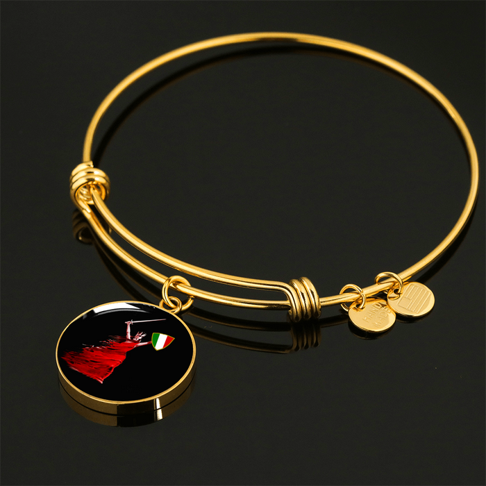 Italian Woman Warrior with Circle Charm Bangle in Gold & Stainless Steel