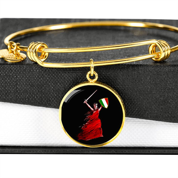 Italian Woman Warrior with Circle Charm Bangle in Gold & Stainless Steel