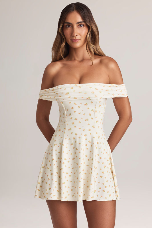 Modal Off-Shoulder A-Line Mini Dress in Floral Print