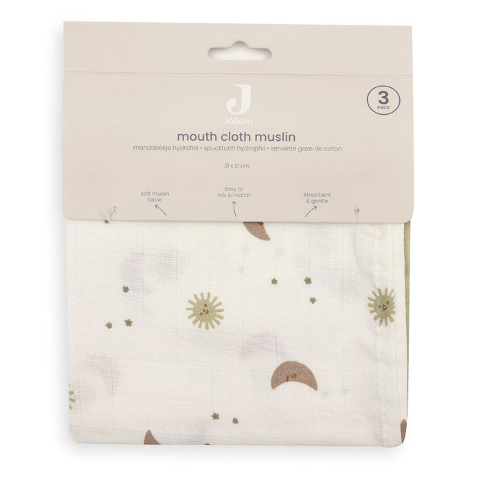 Jollein – Muslin Mouth Cloths 31 x 31cm – Over the Moon (3 Pack) - Mabel & Fox