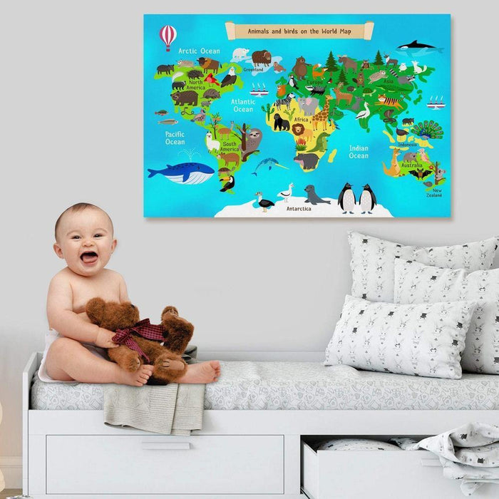 Kids Wall Art World Map - Animal World Map - SharpWallArts