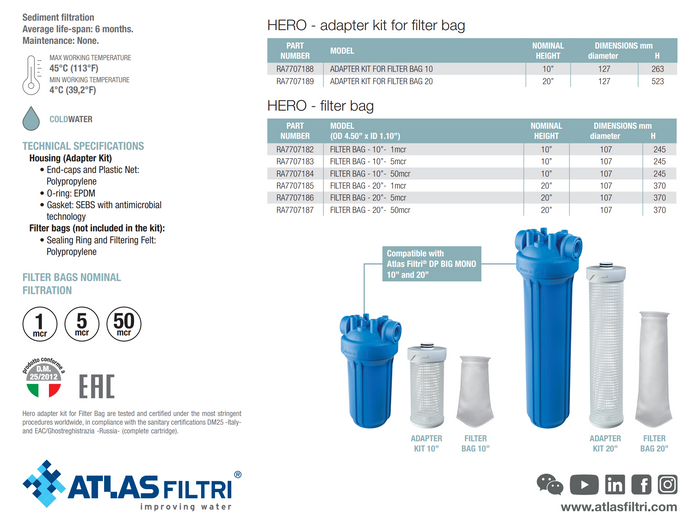 Kit para adaptar carcasa de 4.5"x 20" a filtro de bolsa - Atlas Filtri