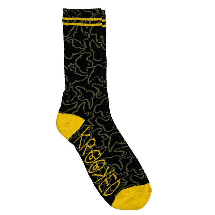Krooked - Multi Birds Sock (Black/Olive/Yellow)