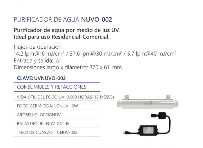 Lámpara UV 2 gpm NUVO