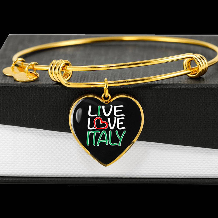 Live Love Italy with Heart Charm Bangle in Gold & Stainless Steel
