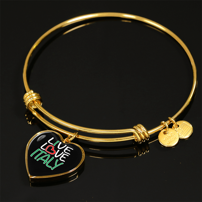 Live Love Italy with Heart Charm Bangle in Gold & Stainless Steel