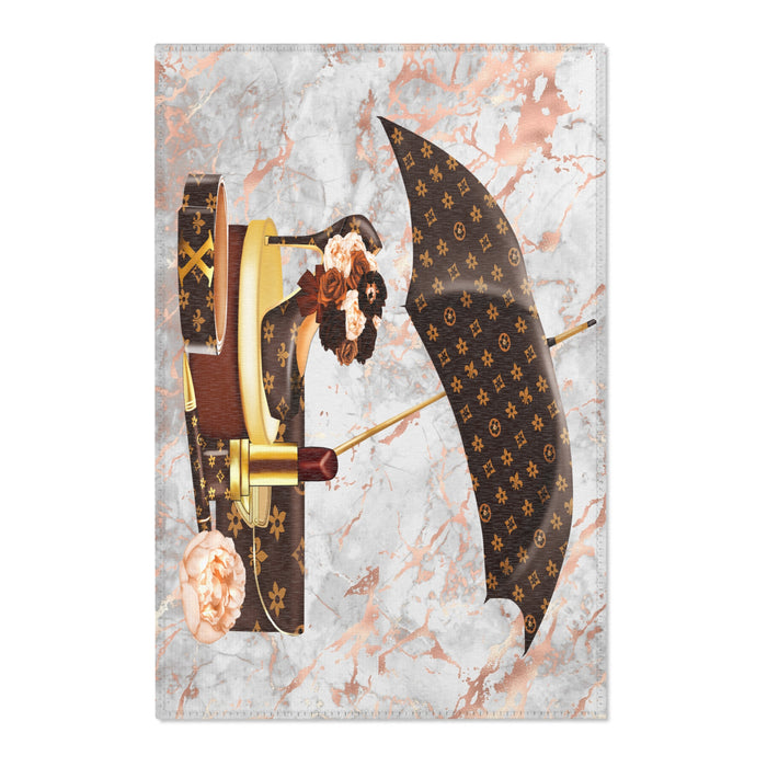 Luxury Monogram Umbrella & Rose Area Rug — Chic Designer-Inspired Accent Rug