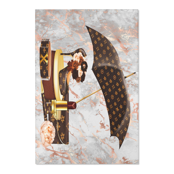 Luxury Monogram Umbrella & Rose Area Rug — Chic Designer-Inspired Accent Rug