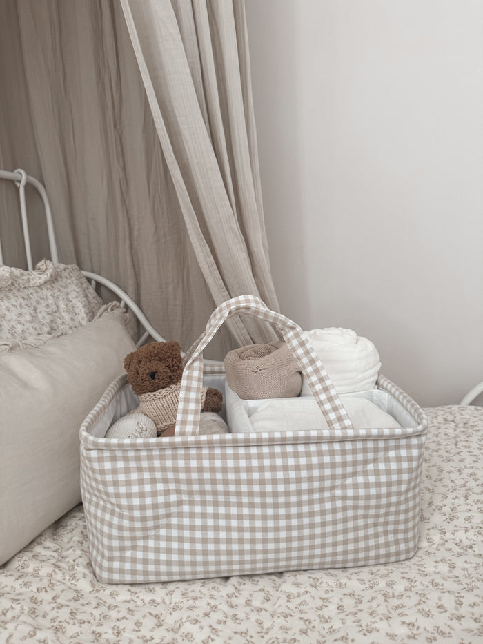 Mabel & Fox - Gingham Nappy Caddy - Beige - Mabel & Fox