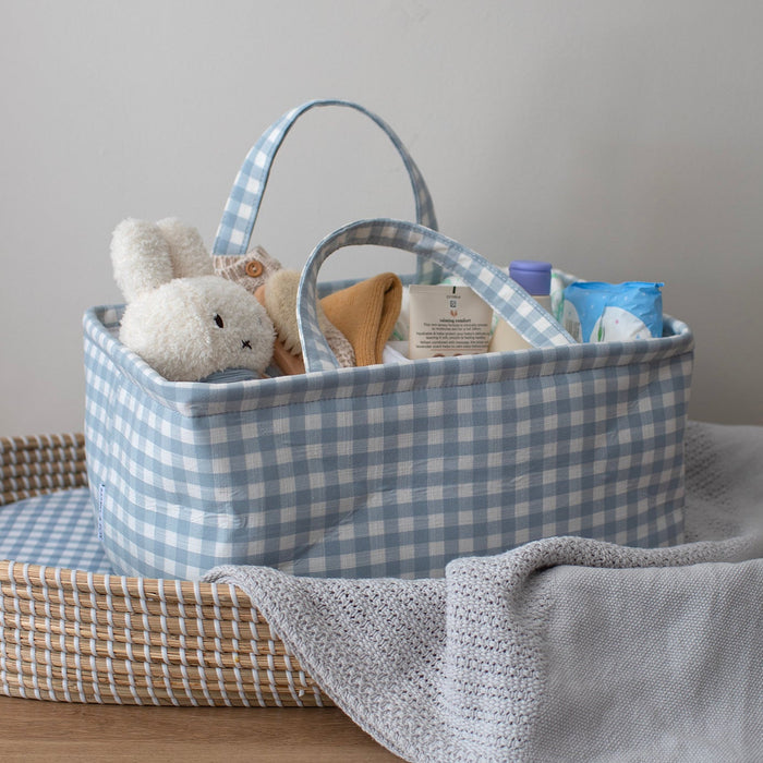Mabel & Fox - Gingham Nappy Caddy - Blue - Mabel & Fox