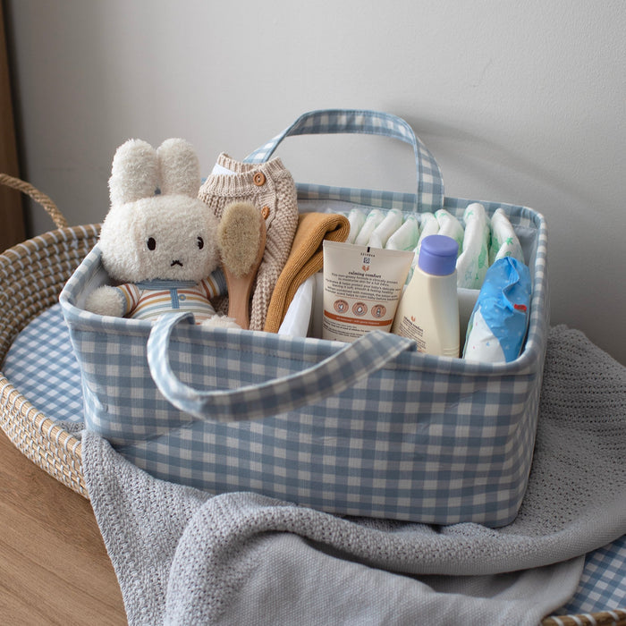 Mabel & Fox - Gingham Nappy Caddy - Blue - Mabel & Fox
