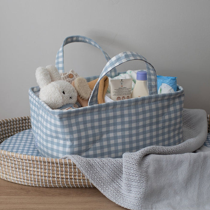Mabel & Fox - Gingham Nappy Caddy - Blue - Mabel & Fox