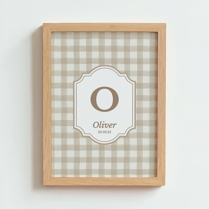 Mabel & Fox - Personalised Art Print - Beige Gingham - Mabel & Fox