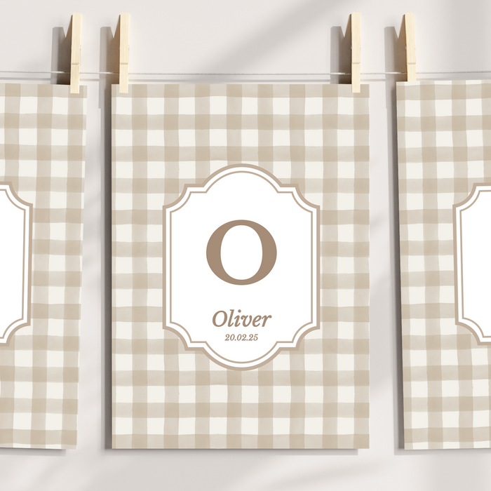 Mabel & Fox - Personalised Art Print - Beige Gingham - Mabel & Fox