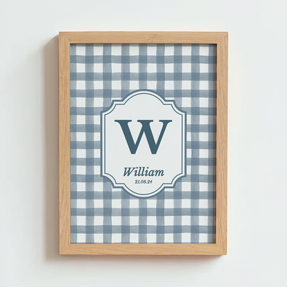 Mabel & Fox - Personalised Art Print - Blue Gingham - Mabel & Fox