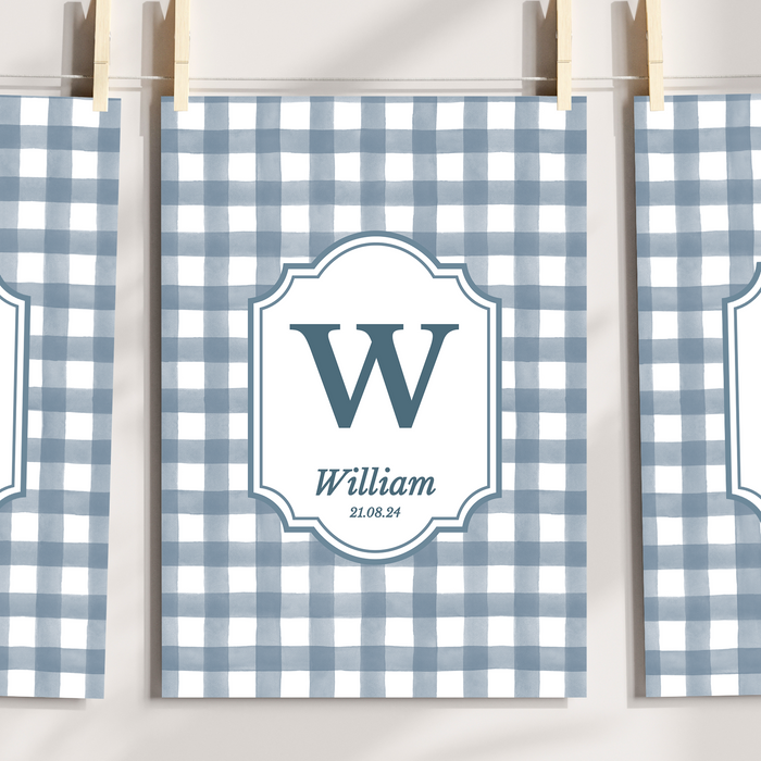 Mabel & Fox - Personalised Art Print - Blue Gingham - Mabel & Fox