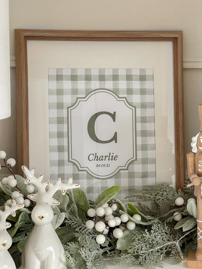 Mabel & Fox - Personalised Art Print - Sage Gingham - Mabel & Fox