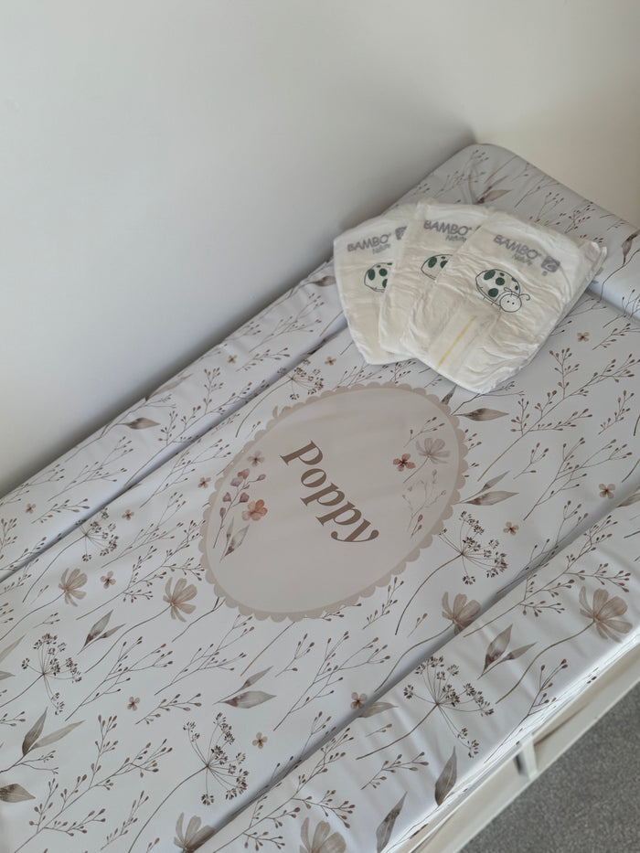 Mabel & Fox - Personalised Baby Changing Mat - Natural Wildflowers - Mabel & Fox