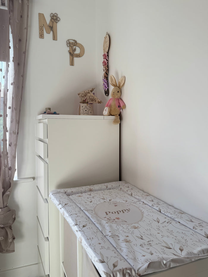 Mabel & Fox - Personalised Baby Changing Mat - Natural Wildflowers - Mabel & Fox