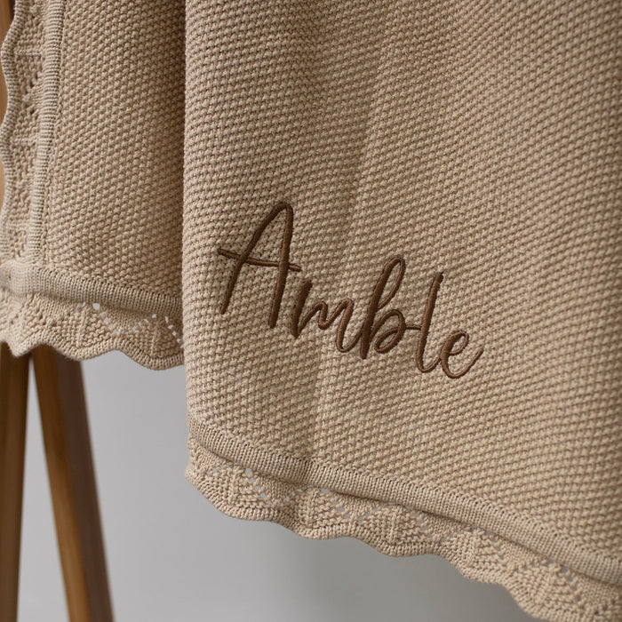 Mabel & Fox - Personalised Knitted Baby Blanket - Caramel - Mabel & Fox