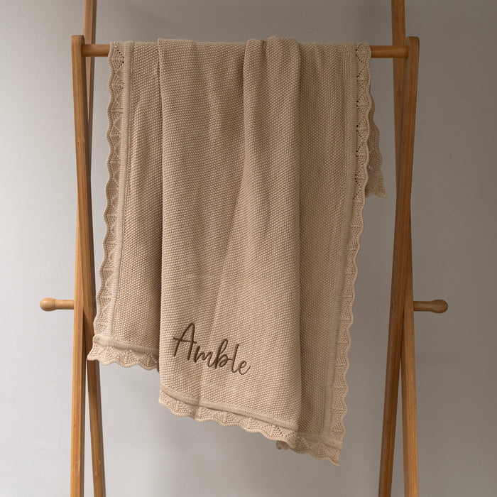Mabel & Fox - Personalised Knitted Baby Blanket - Caramel - Mabel & Fox