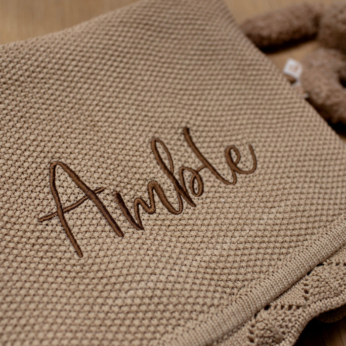 Mabel & Fox - Personalised Knitted Baby Blanket - Caramel - Mabel & Fox