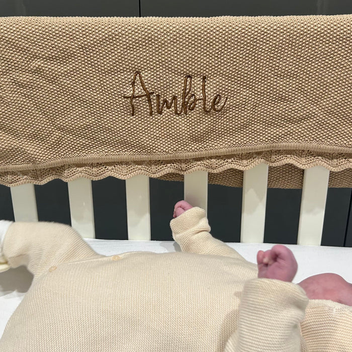 Mabel & Fox - Personalised Knitted Baby Blanket - Caramel - Mabel & Fox