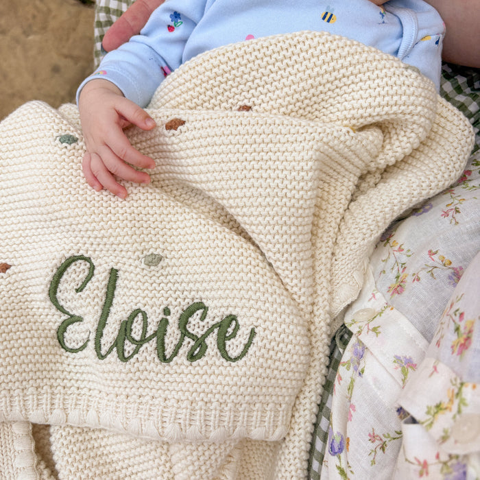 Mabel & Fox - Personalised Knitted Baby Blanket - Multi-Colour Bobble - Mabel & Fox