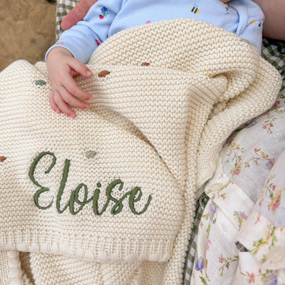 Mabel & Fox - Personalised Knitted Baby Blanket - Multi-Colour Bobble - Mabel & Fox