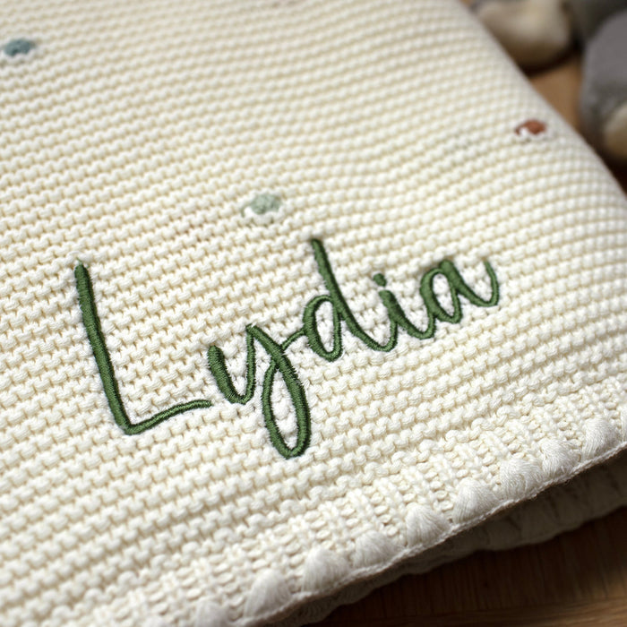 Mabel & Fox - Personalised Knitted Baby Blanket - Multi-Colour Bobble - Mabel & Fox
