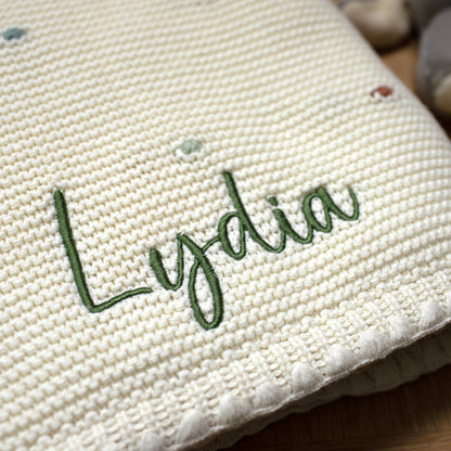 Mabel & Fox - Personalised Knitted Baby Blanket - Multi-Colour Bobble - Mabel & Fox