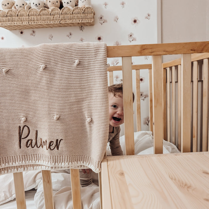 Mabel & Fox - Personalised Knitted Baby Blanket - Natural Bobble - Mabel & Fox