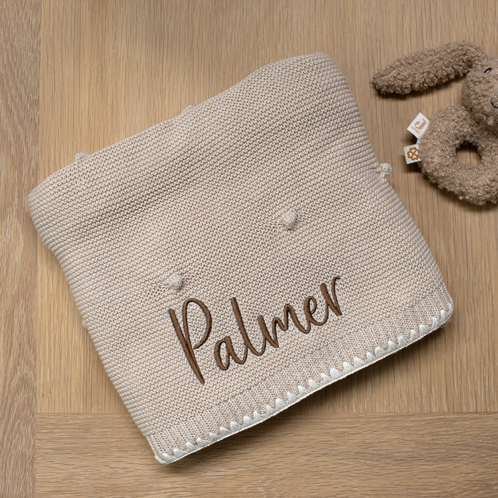 Mabel & Fox - Personalised Knitted Baby Blanket - Natural Bobble - Mabel & Fox