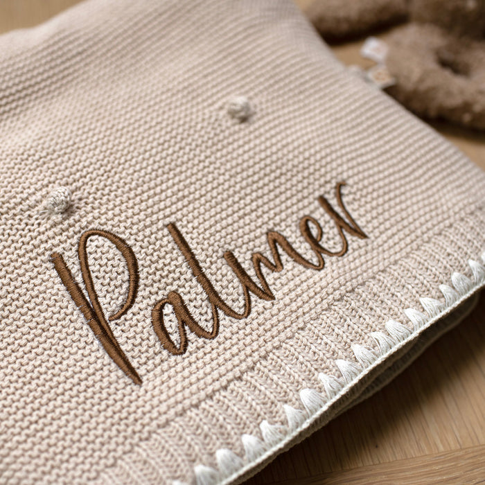 Mabel & Fox - Personalised Knitted Baby Blanket - Natural Bobble - Mabel & Fox