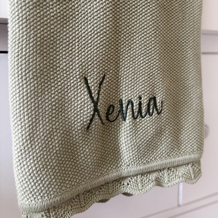 Mabel & Fox - Personalised Knitted Baby Blanket - Sage Green - Mabel & Fox