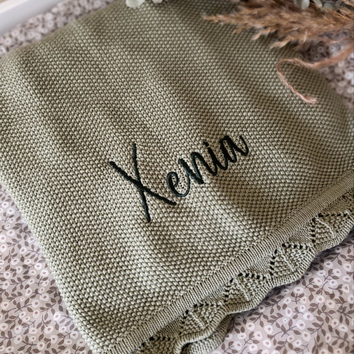 Mabel & Fox - Personalised Knitted Baby Blanket - Sage Green - Mabel & Fox