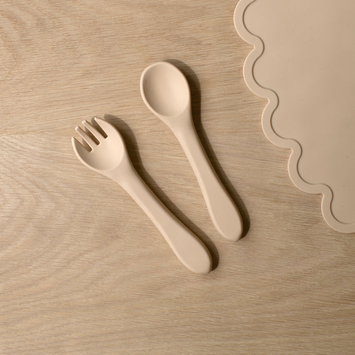 Mabel & Fox - Silicone Spoon & Fork Set - Beige - Mabel & Fox
