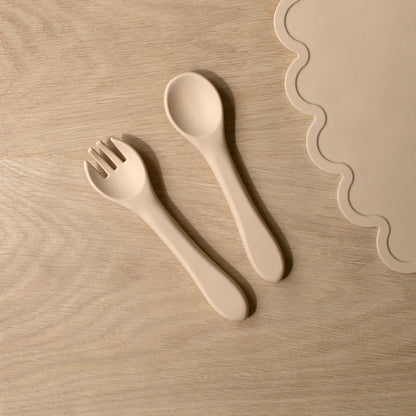 Mabel & Fox - Silicone Spoon & Fork Set - Beige - Mabel & Fox