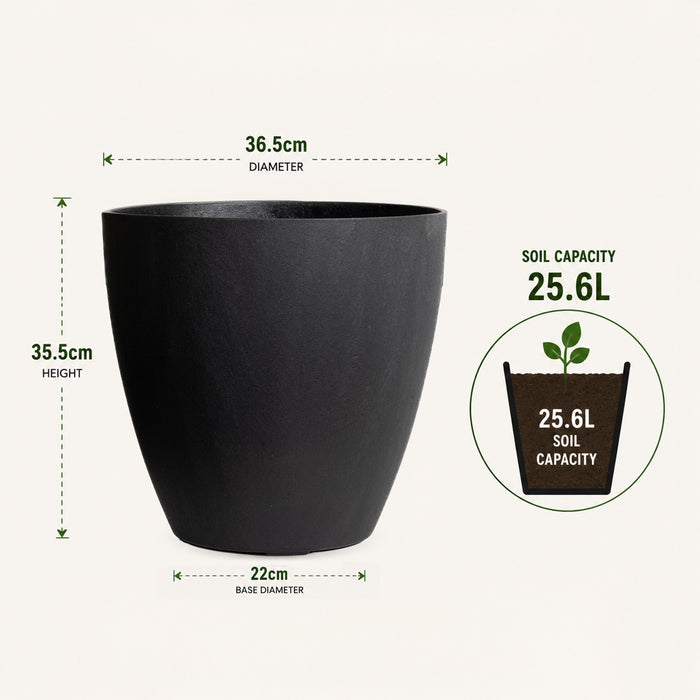 Madison Black Smooth Recycled Rubber Plant Pot