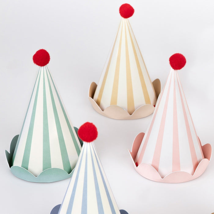 Meri Meri - Stripe Pastel - Party Hats (Pack Of 8) - Mabel & Fox