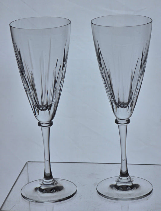 Mikasa cut glass flutes stemware pair