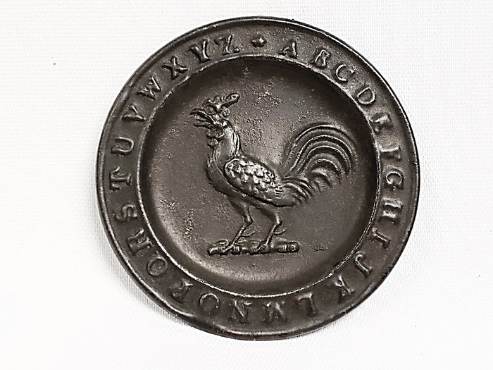 Miniature ABC Alphabet Tin Collectible Plate - Crowing Rooster ~ 1850-1899