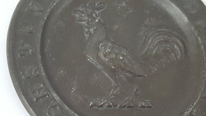 Miniature 2 inch ABC Alphabet Tin Collectible Plate - Crowing Rooster ~ 1850-1899